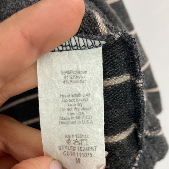 Pink Clover gray & tan striped T-shirt faux buttons med - Picture 4 of 7